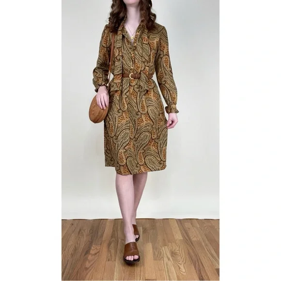 Vintage 60s French Ruffle Midi Dress Animal Print Cottagecore Bohemian Academia - Picture 8 of 8